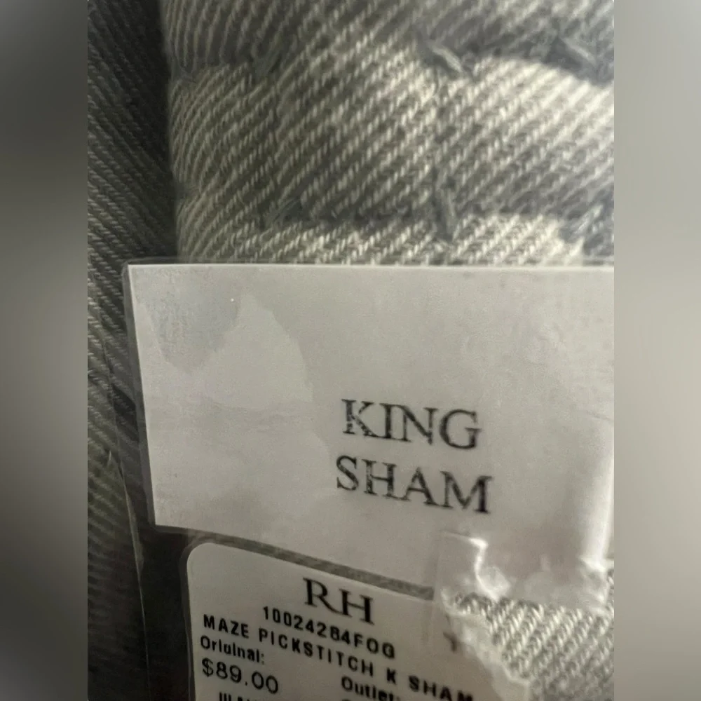 ✅Restoration Hardware Maze Pickstitch Cotton Size King Sham in Fog